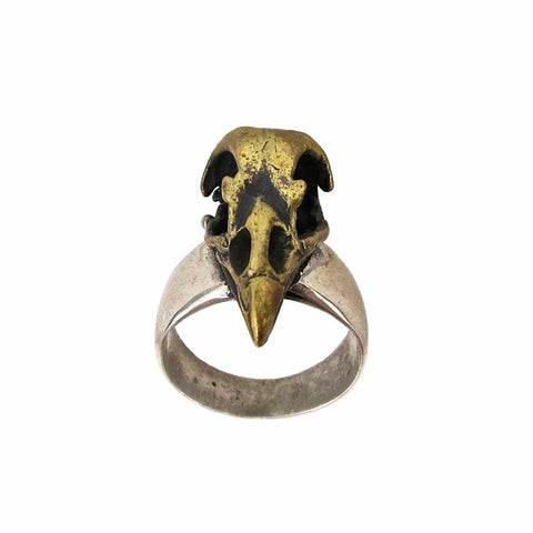 Bird Skull Ring - brass / silver