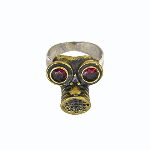 Gas Mask Ring with Garnet Eyes