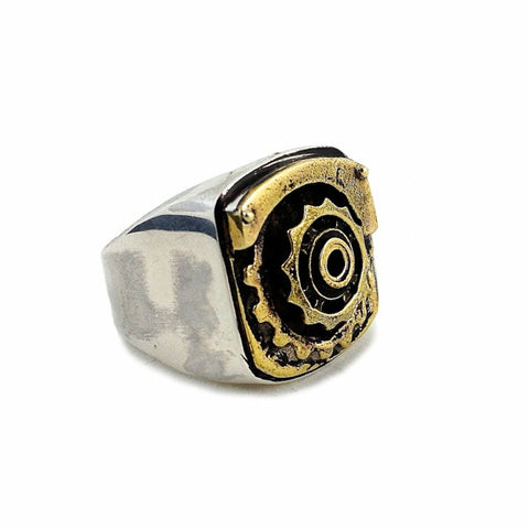 Gear Signet Ring - brass/silver