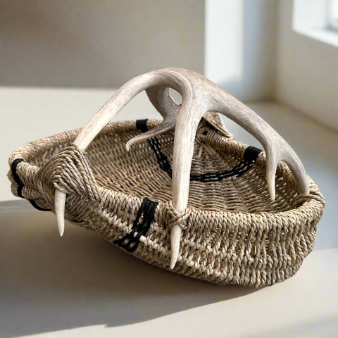 Custom Deer Antler Basket A28 - natural/blkstrp/medium