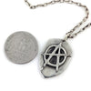 Custom Iconic Anarchy Symbol Pendant in Rock Star White Brass by Dax Savage Jewelry.