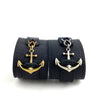 Custom Designer Anchor Cuff in Black Leather with Sterling Silver or Brass by Dax Savage Jewelry.