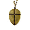 Custom Shield with Cross Pendant in Rock Star Brass by Dax Savage Jewelry.