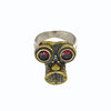 Custom Designer Gas Mask Ring with Garnets in Rock Star Brass and Sterling Silver Band by Dax Savage Jewelry