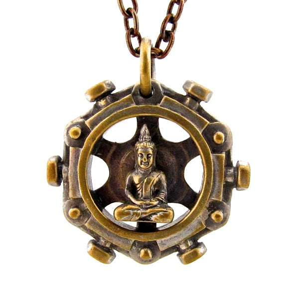 Custom Designer Spinning Buddha Pendant in Rock Star Brass By Dax Savage Jewelry