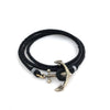 Custom Anchor and Leather Strap Bracelet in White Brass and Black Leather by Dax Savage Jewelry.