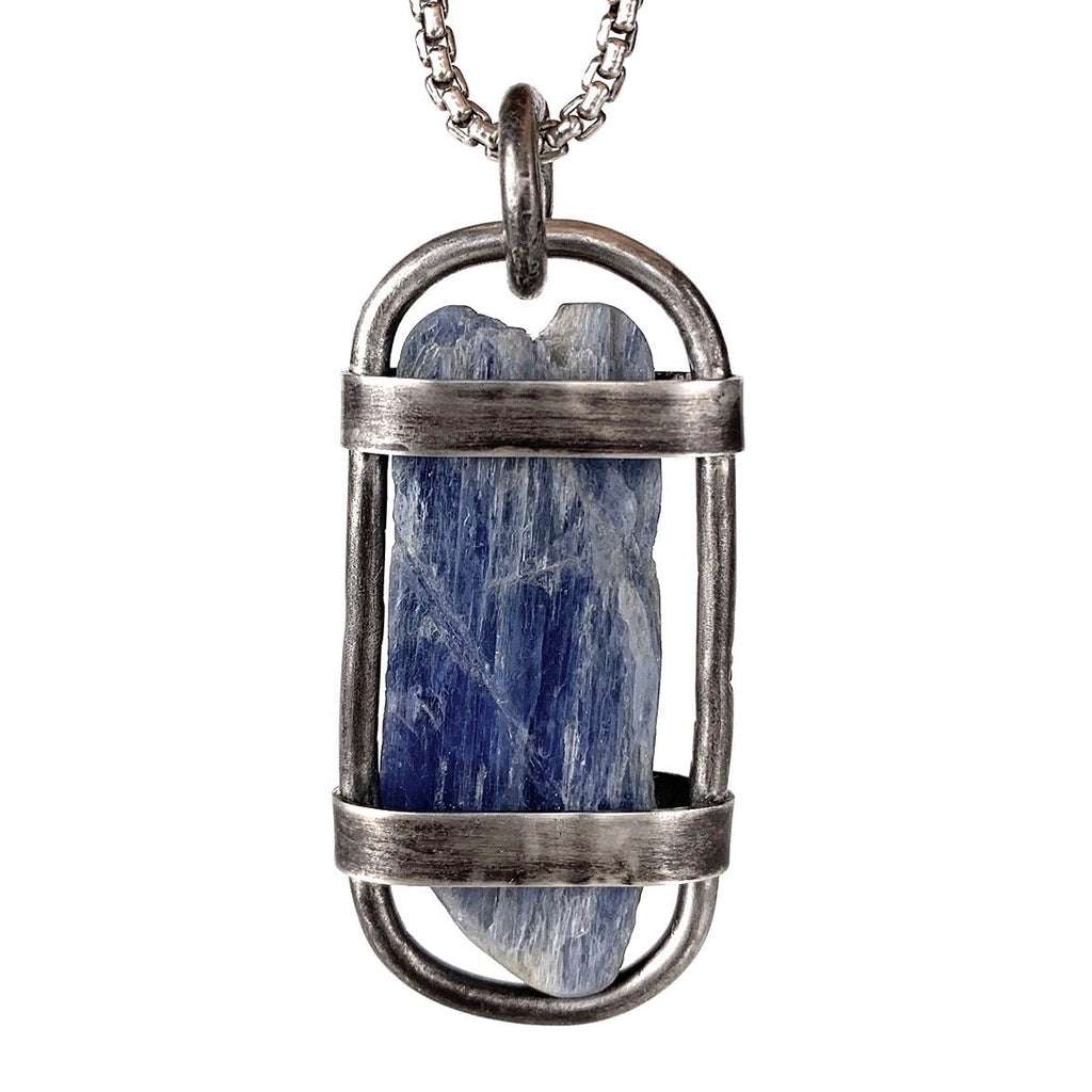 Custom Blue Kyanite and Sterling Silver Pendant Necklace by Designer Dax Savage Jewelry.