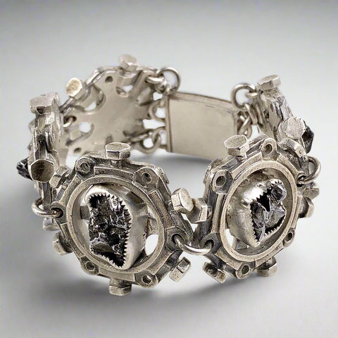 Meteorite Fragment Gear Bracelet - Sterling Silver